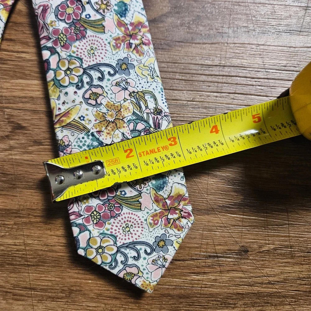 John Lennon Mens Floral Cotton Tie Necktie Gingham Tipping Multicolor Preppy